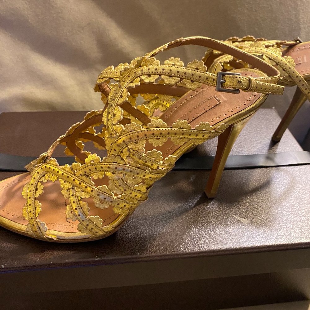 Azzedine Alaia Gold Leather Strappy Sandals, 39.5